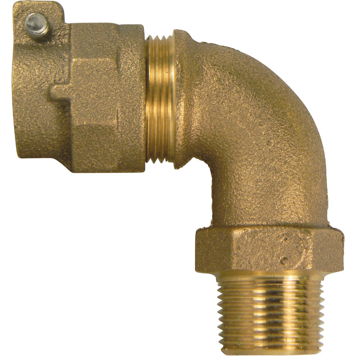 A Y McDonald 1 In. 90 Deg. Brass Elbow, MIP Polyethylene Pipe Connector (1/4 Bend)