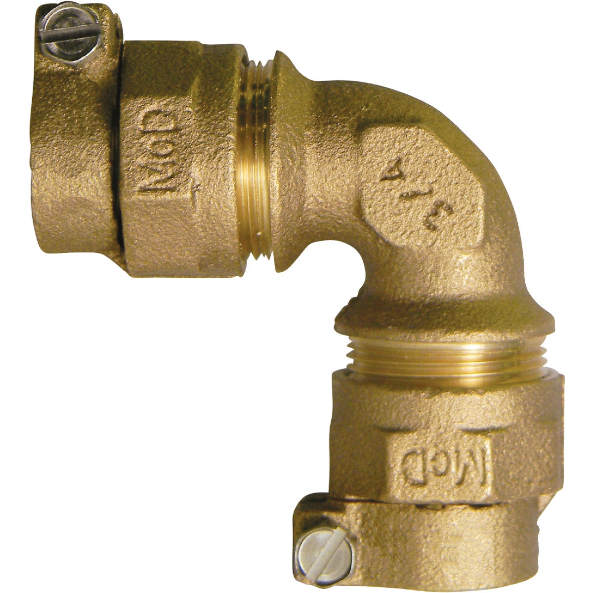 A Y McDonald 3/4 In. 90 Deg. Brass Elbow, CTS Polyethylene Pipe Connector (1/4 Bend)