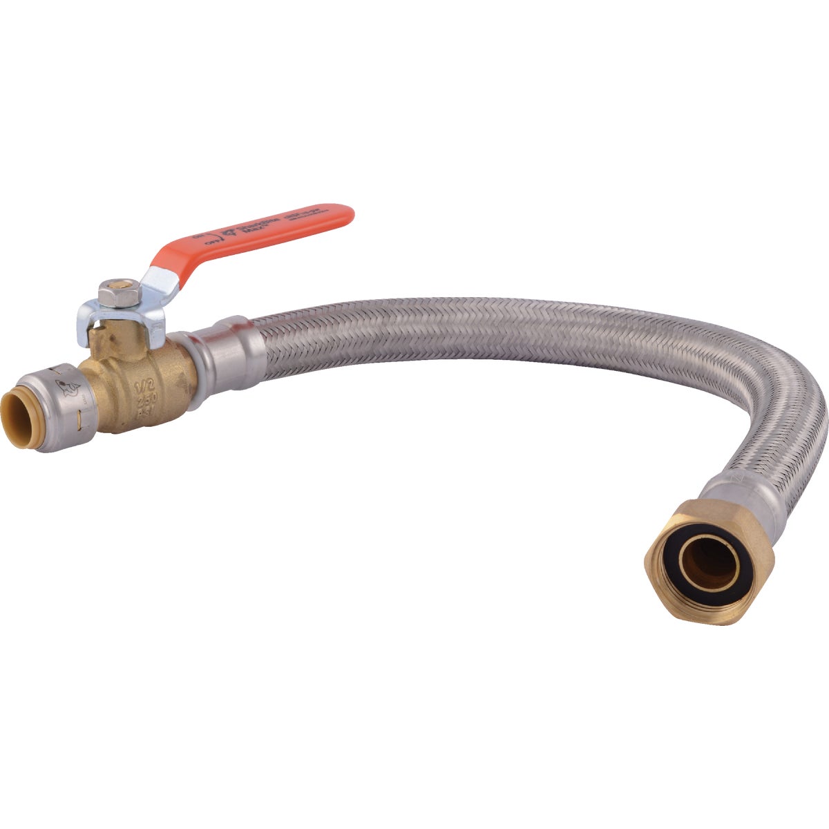SharkBite 1/2 In. BV x 3/4 In. FIP x 18 In. L Stainless Steel Flex Water Heater Low Lead Ball Valve