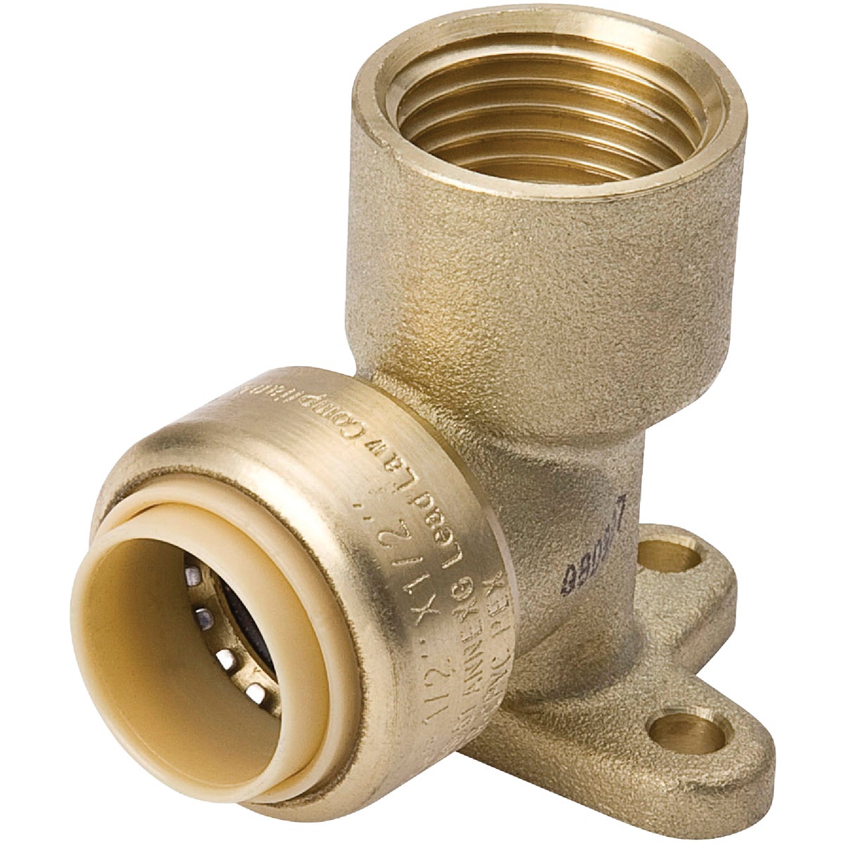 ProLine 1/2 In. F x 1/2 In. PF 90 Deg. Push Fit Drop Ear Brass Elbow (1/4 Bend)