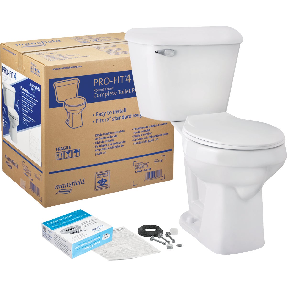 Mansfield Pro-Fit 4 SmartHeight White Round Bowl 1.6 GPF Complete Toilet