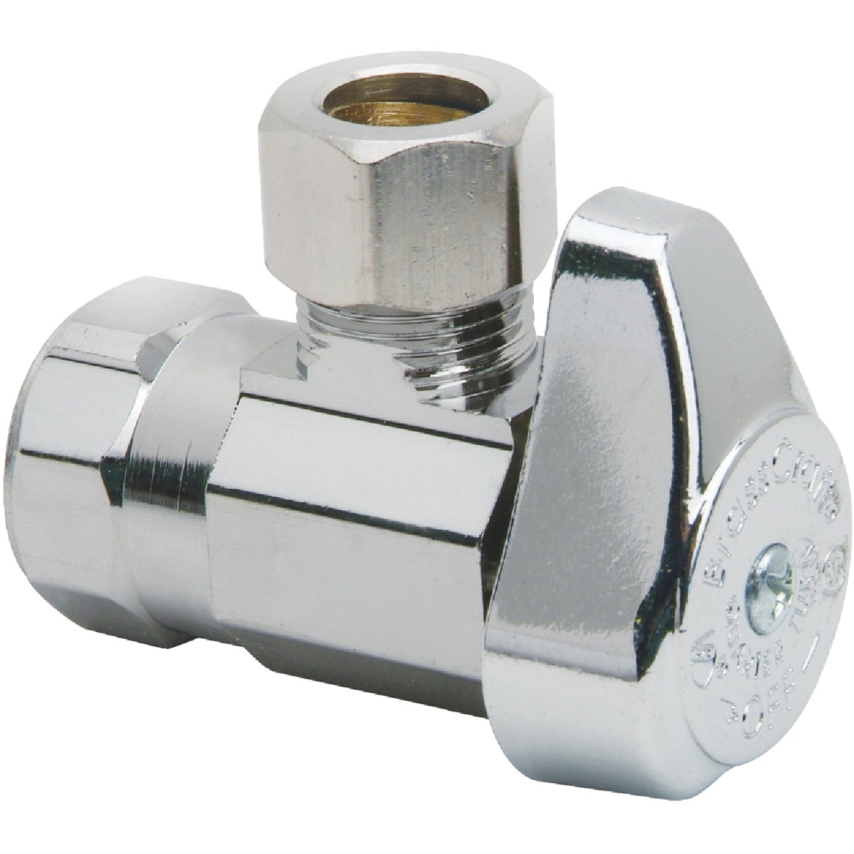 BrassCraft 1/2 In. FIP x 3/8 In. OD Compression Chrome-Plated Brass 1/4-Turn Shut-Off Angle Valve