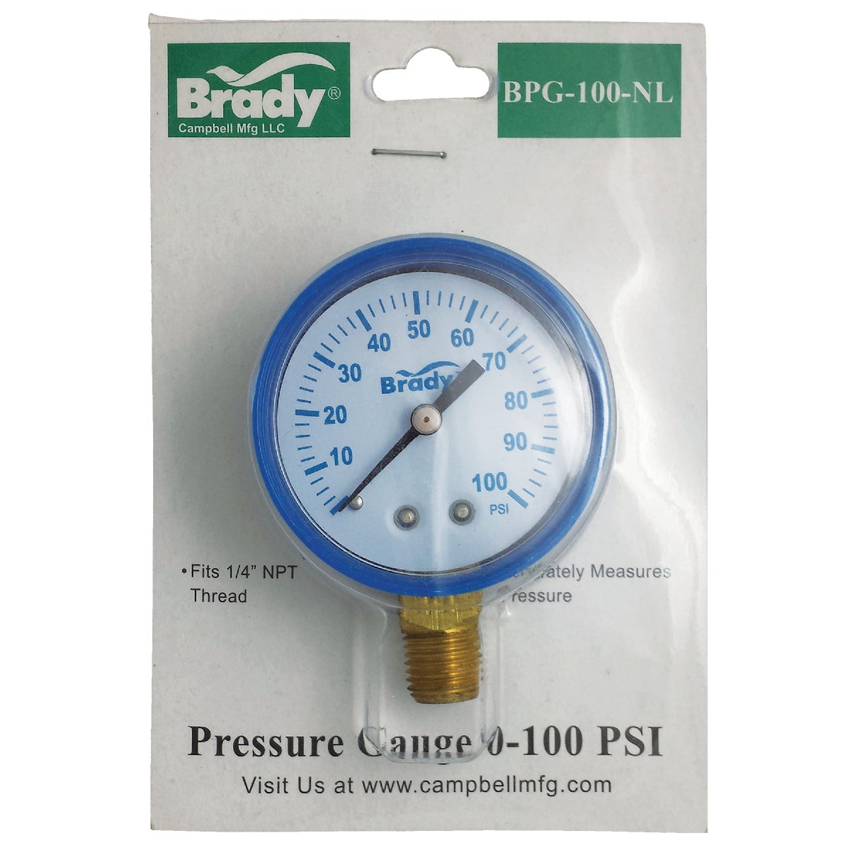 Campbell 1/4 In. x 2 In. 0 to 100 psi Pressure Gauge