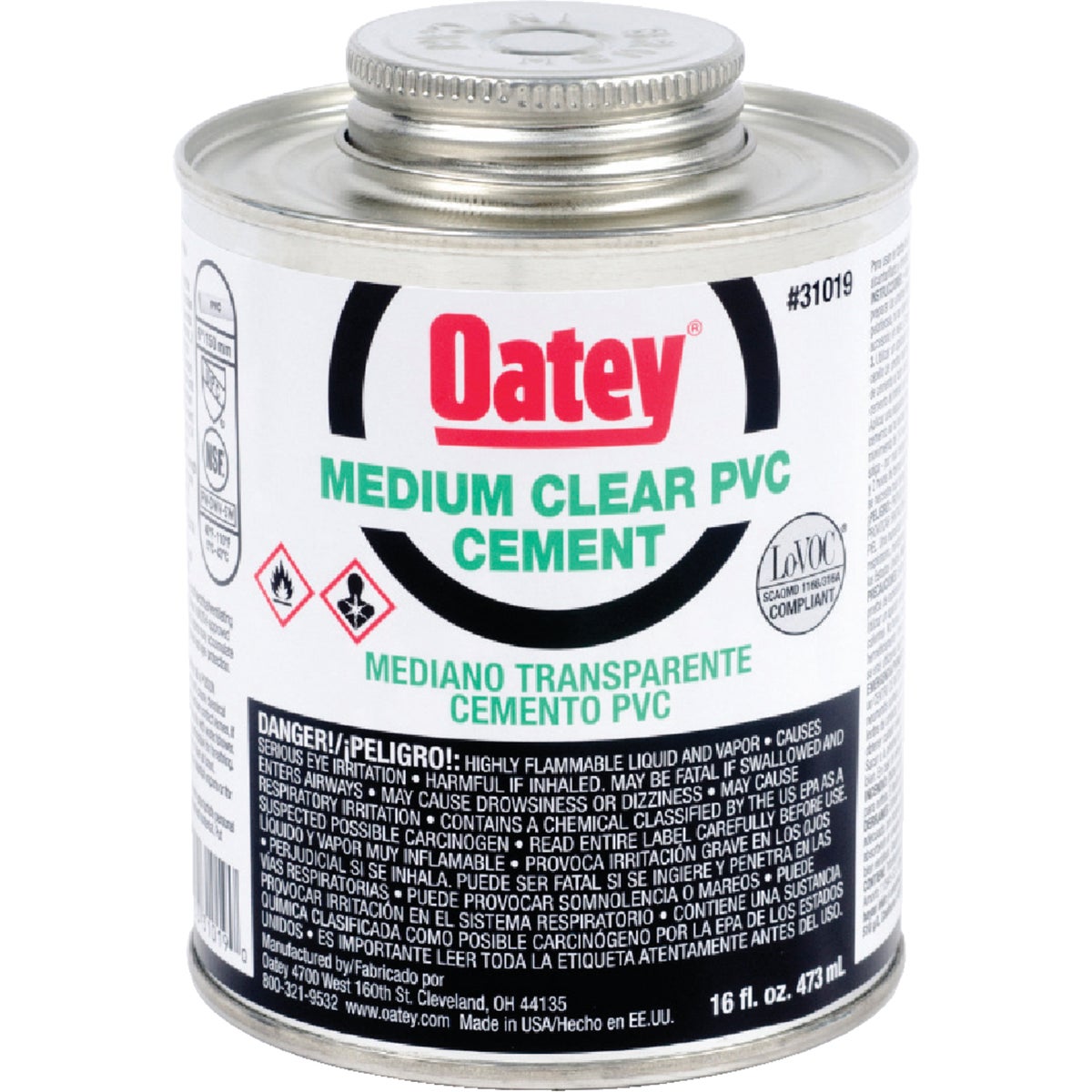 Oatey 1 Pt. Medium Bodied Clear PVC Cement
