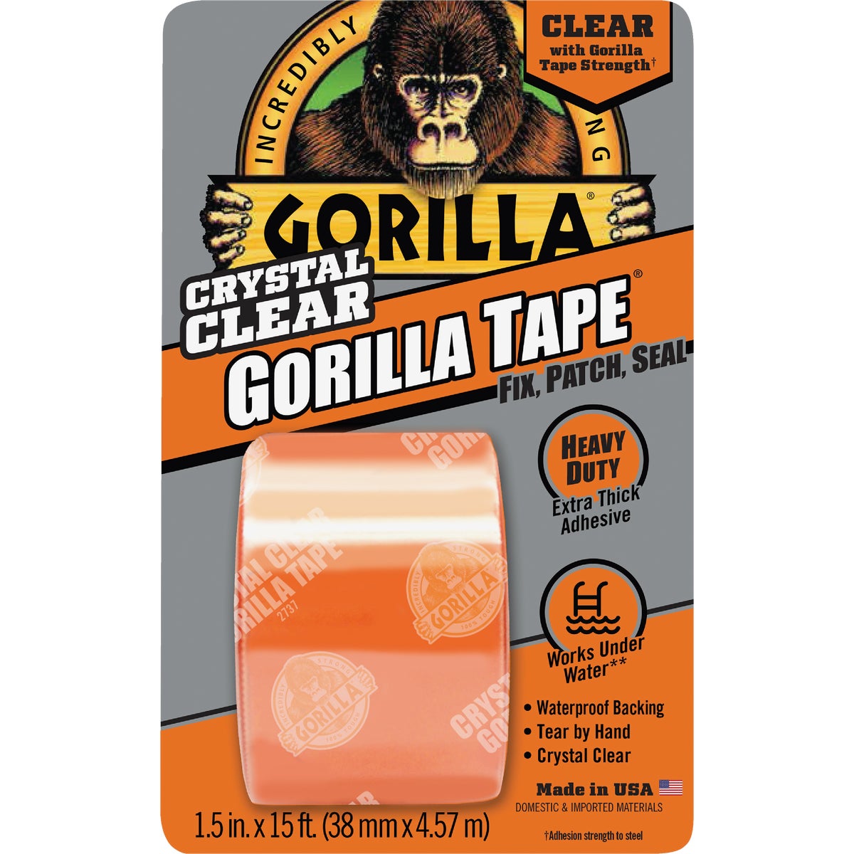 Gorilla 1-1/2 In. x 5 Yd. Crystal Clear Duct Tape, Clear