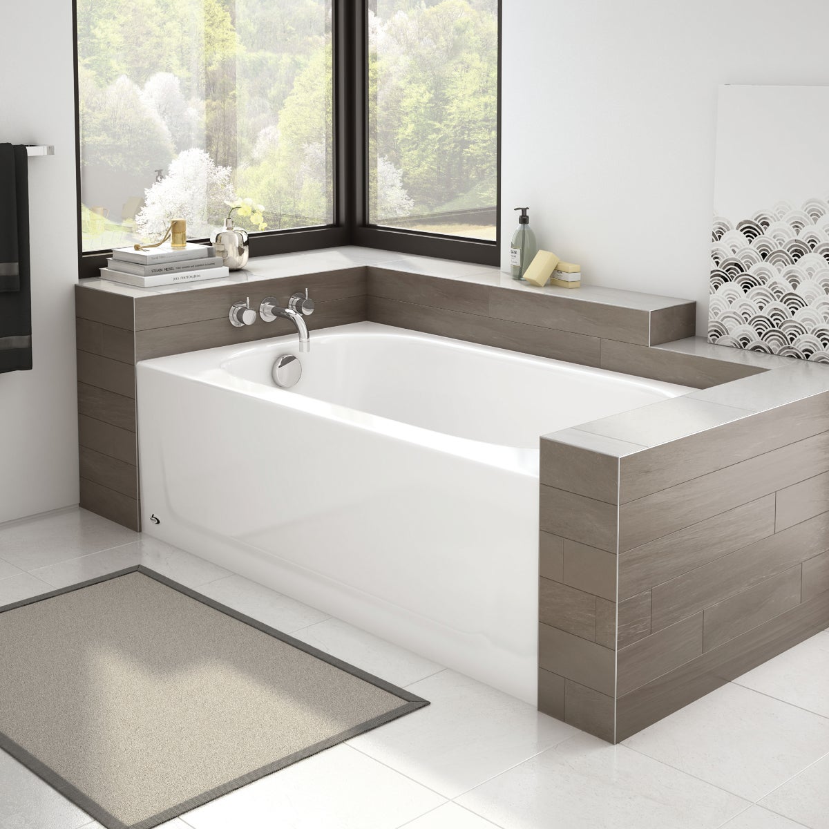Bootz Kona 54 In. L x 30 In. W x 15-1/4 In. D Porcelain Enamel Alcove Left Drain Bathtub in White