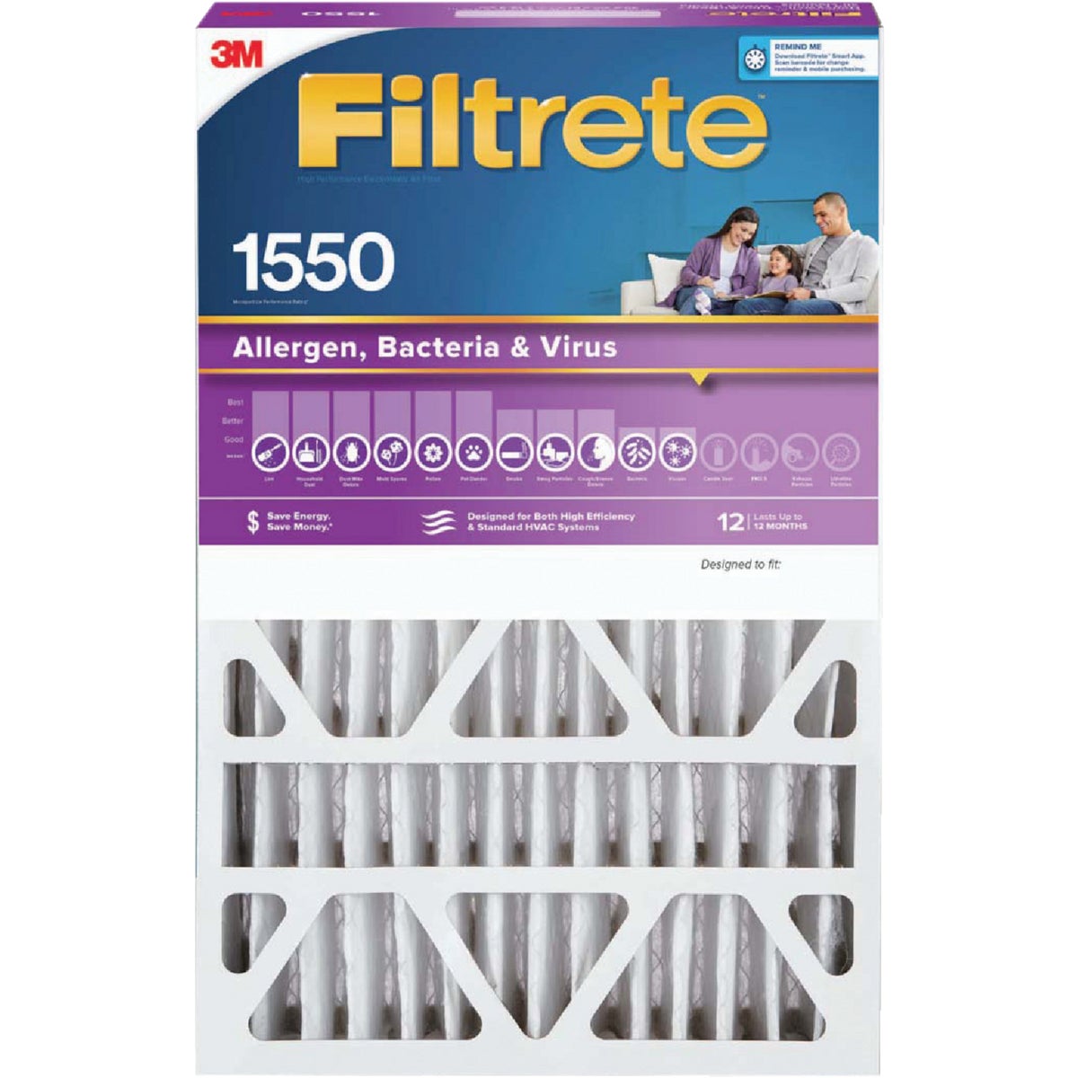 Filtrete 20 In. x 25 In. x 4 In. (Slim Fit) Allergen, Bacteria & Virus 1550 MPR Deep Pleat Furnace Filter