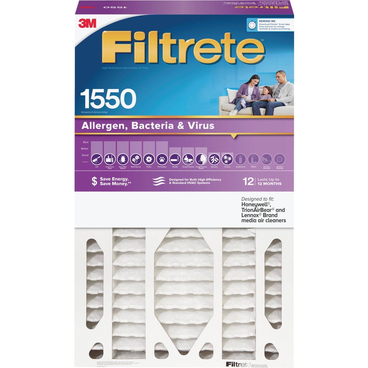 Filtrete 16 In. x 25 In. x 5 In. Allergen, Bacteria & Virus 1550 MPR Deep Pleat Furnace Filter
