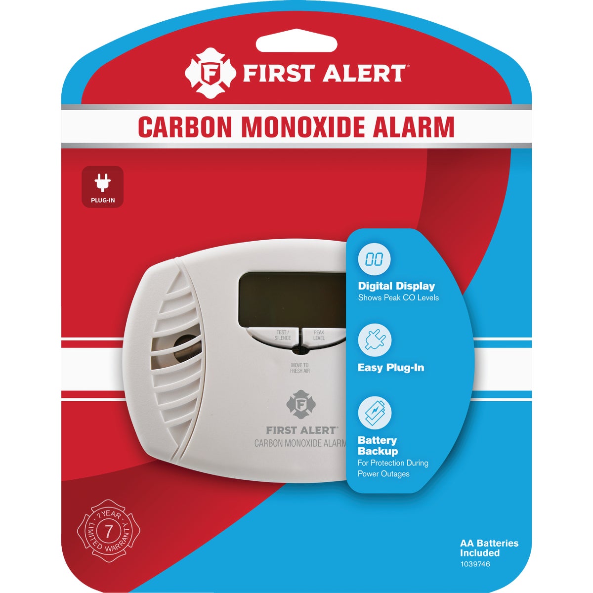 First Alert Plug-In 120V Electrochemical Easy To Read Digital Display Carbon Monoxide Alarm