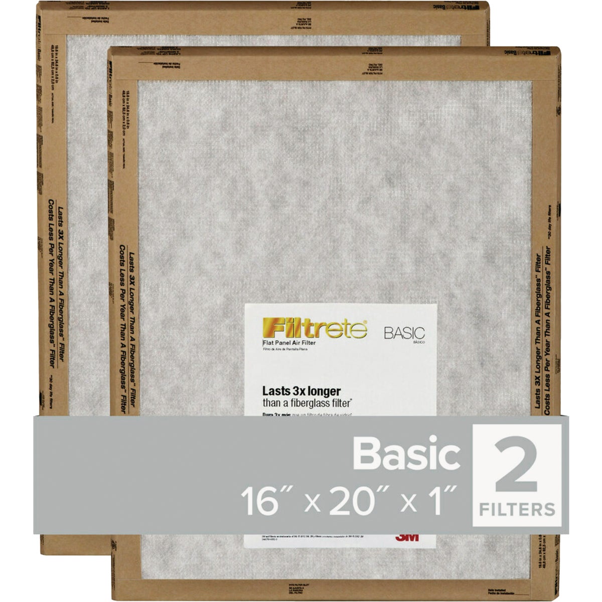 Filtrete 16 In. x 20 In. x 1 In. Basic MPR Flat Panel Furnace Filter, (2-Pack)