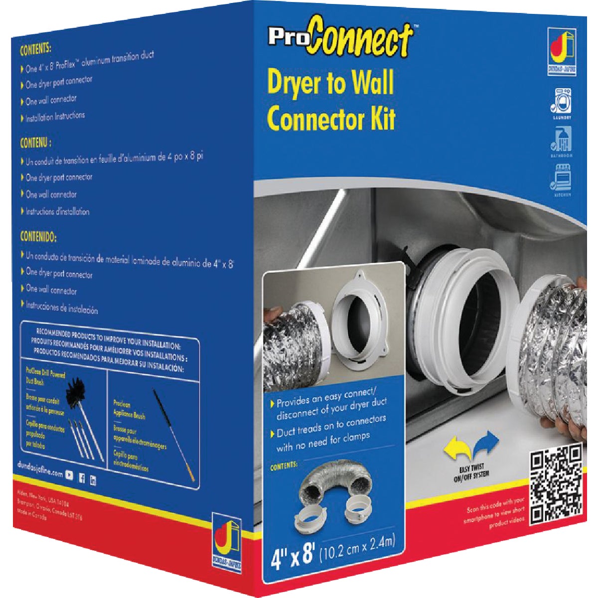 Dundas Jafine ProConnect Adapter White Dryer to Wall Connector Kit, (3-Piece)