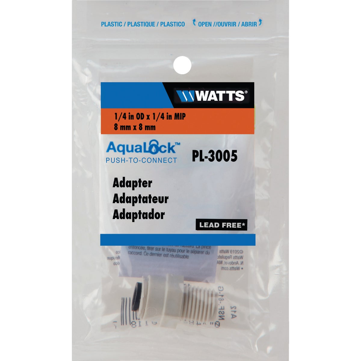 Watts Aqualock 1/4 In. OD x 1/4 In. MPT Push-to-Connect Plastic Adapter