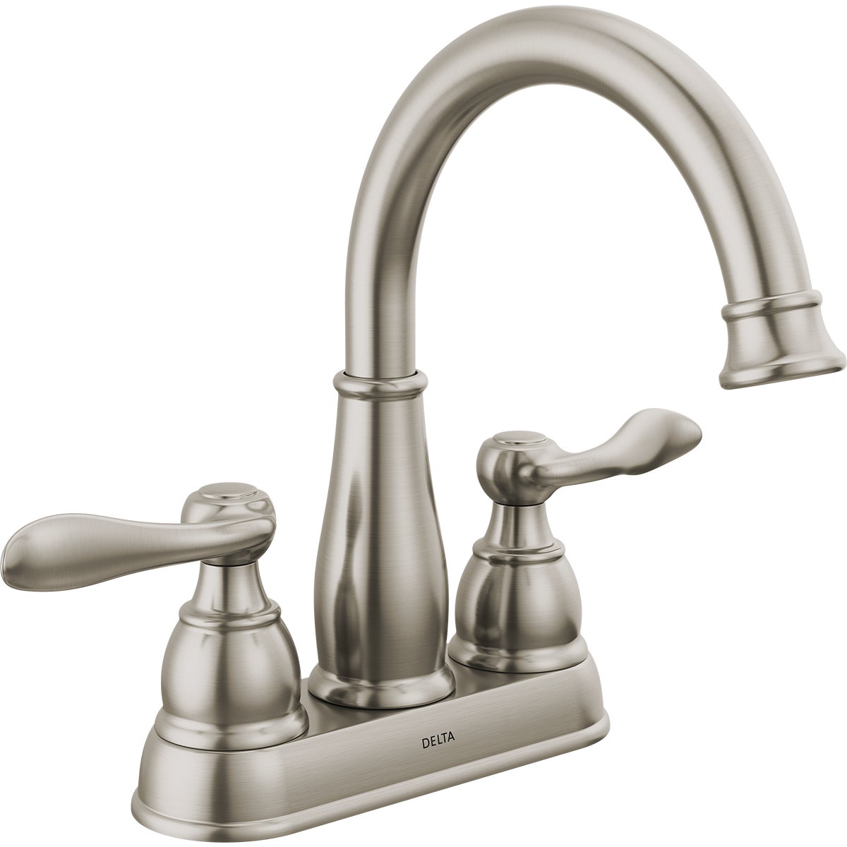 Delta Windmere Brushed Nickel 2-Handle Lever 4 In. Centerset Bathroom Faucet and Push Pop-Up with Overflow