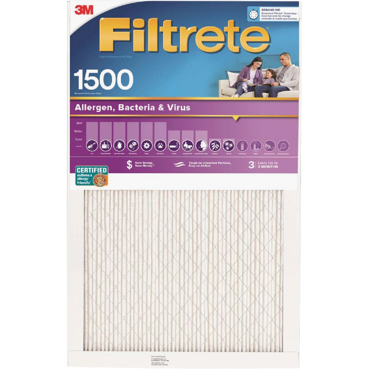 Filtrete 12 In. x 12 In. x 1 In. Ultra Allergen Healthy Living 1550 MPR Furnace Filter