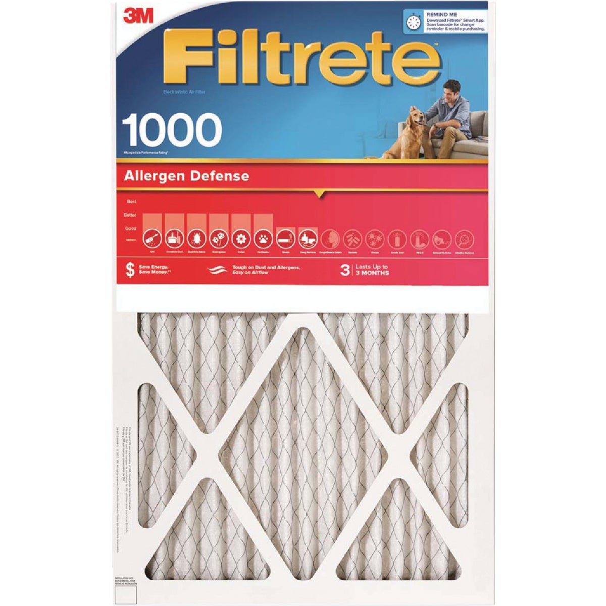 Filtrete 12 In. x 12 In. x 1 In. Allergen Defense 1000/1085 MPR Furnace Filter