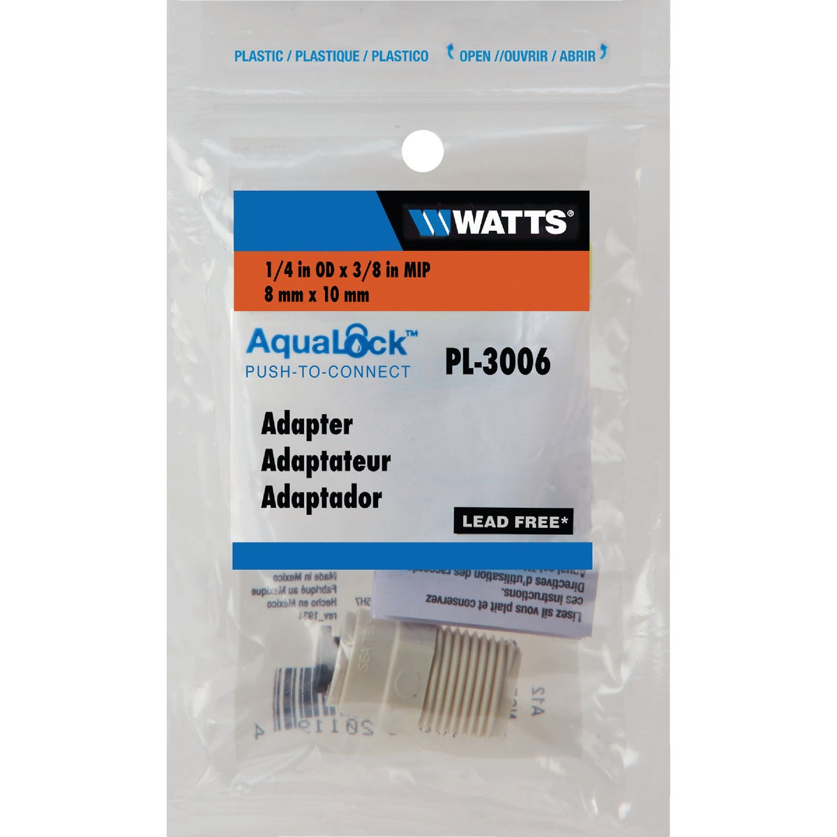 Watts Aqualock 1/4 In. OD x 3/8 In. MPT Push-to-Connect Plastic Adapter