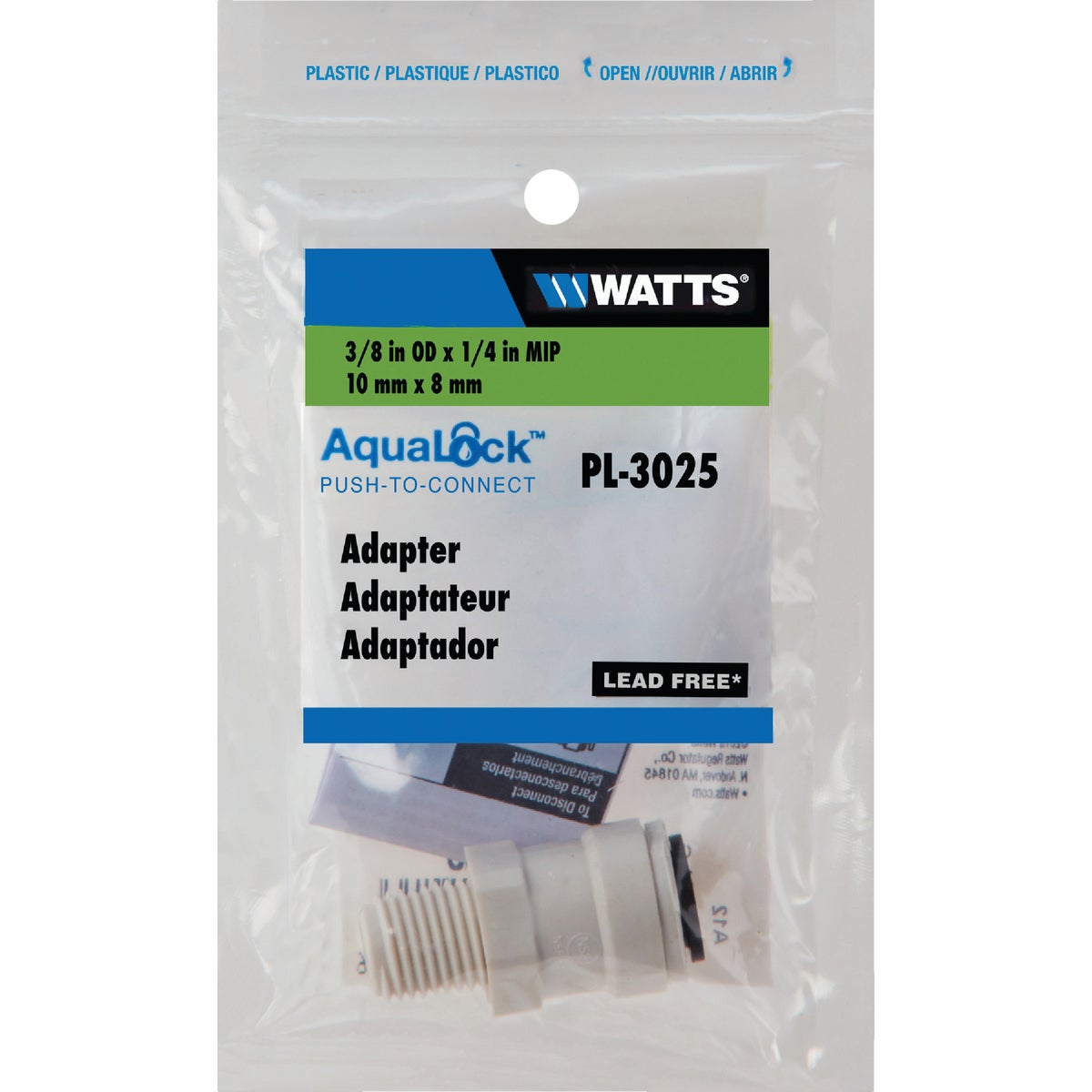 Watts Aqualock 3/8 In. OD x 1/4 In. MPT Push-to-Connect Plastic Adapter