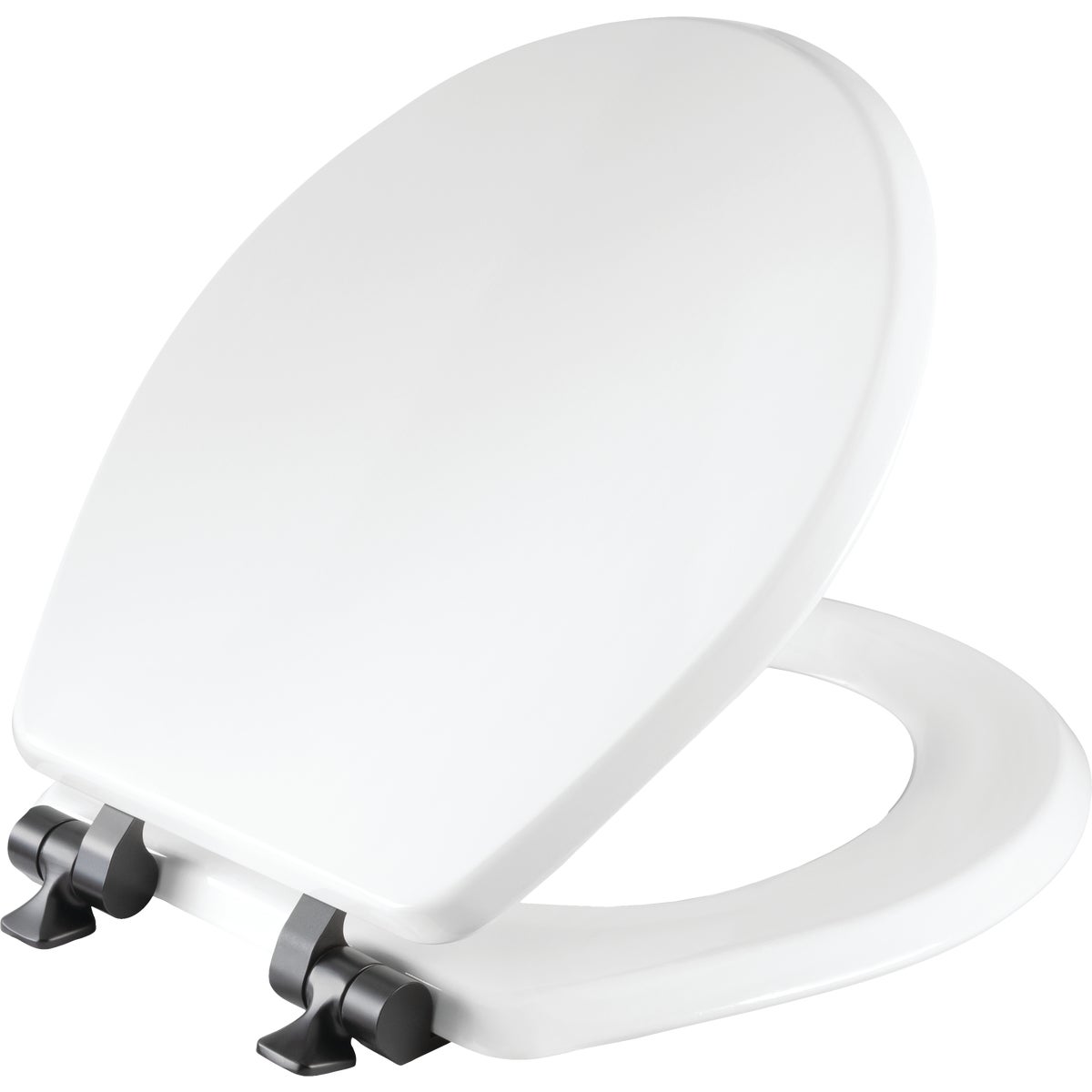 Mayfair by Bemis Benton Round White Enameled Wood Slow Close Toilet Seat with Matte Black Hinge