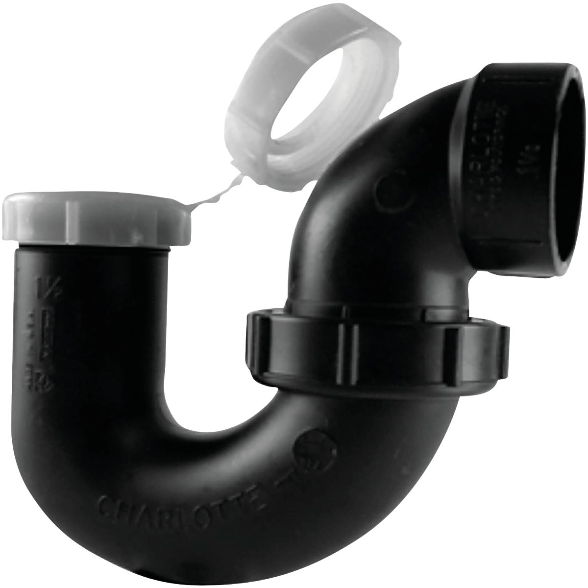 Charlotte Pipe 1-1/4 In., 1-1/2 In. Black ABS P-Trap
