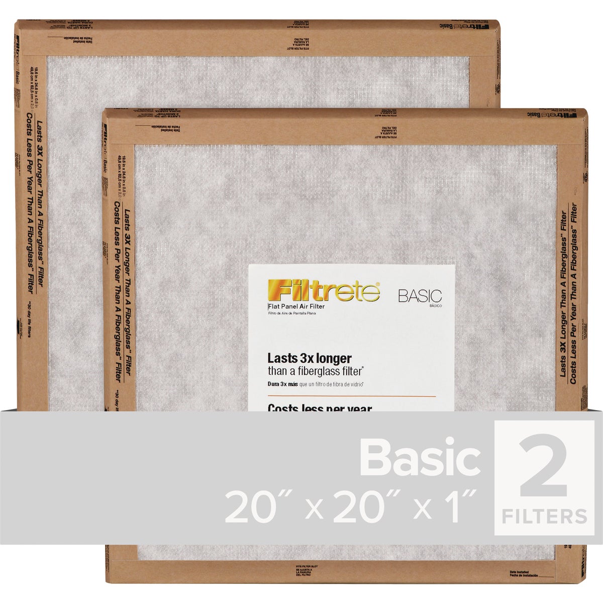 Filtrete 20 In. x 20 In. x 1 In. Basic MPR Flat Panel Furnance Filter, (2-Pack)