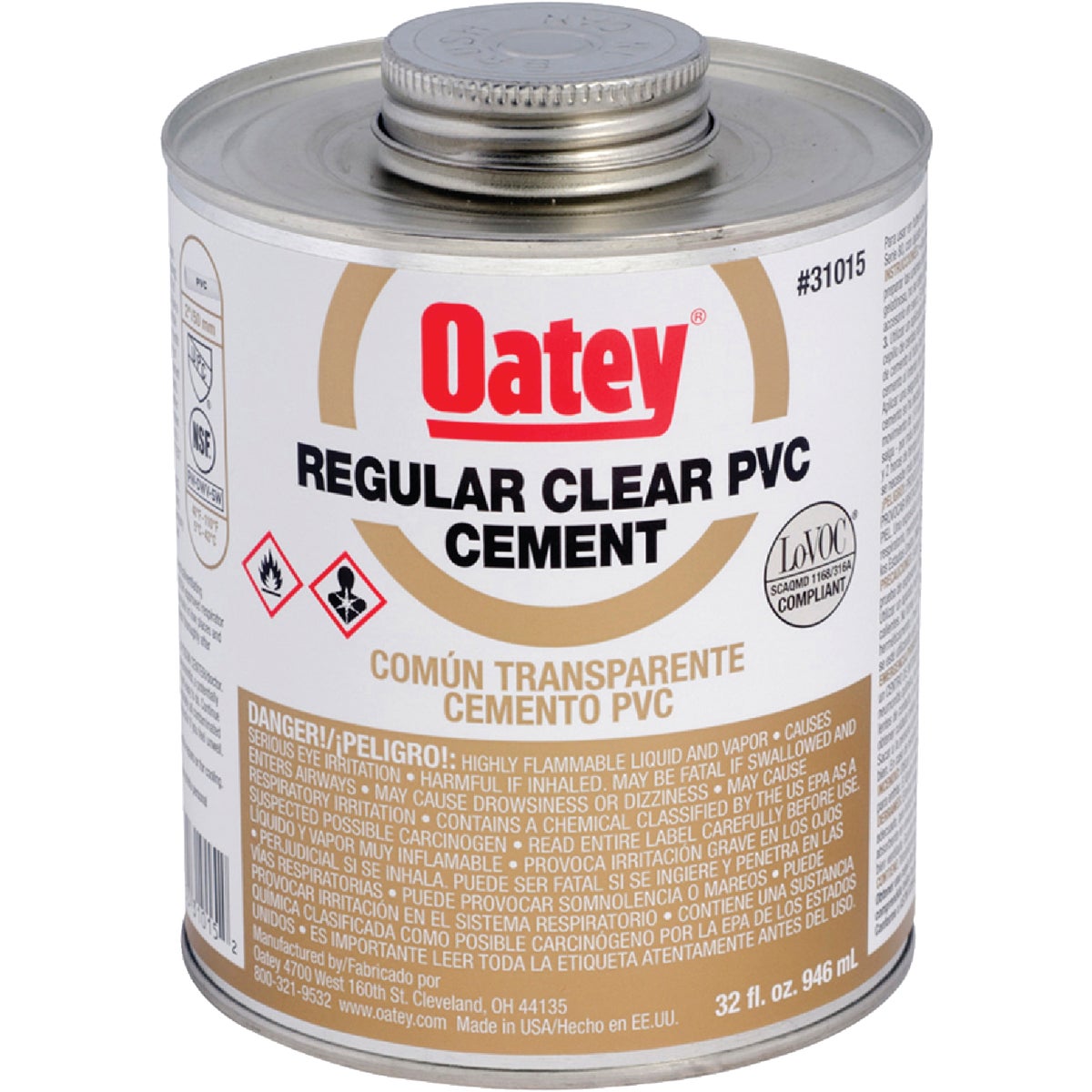 Oatey 32 Oz. Regular Bodied Clear PVC Cement
