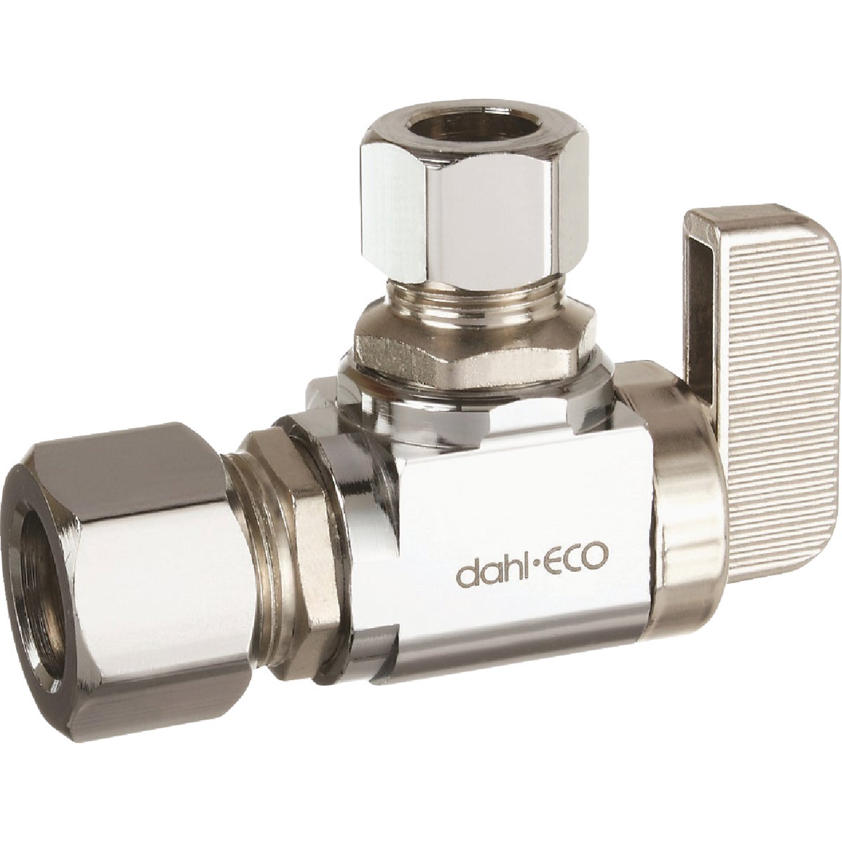 dahl 1/2 In. OD Comp x 3/8 In. OD Comp Angle Plated Supply Stop