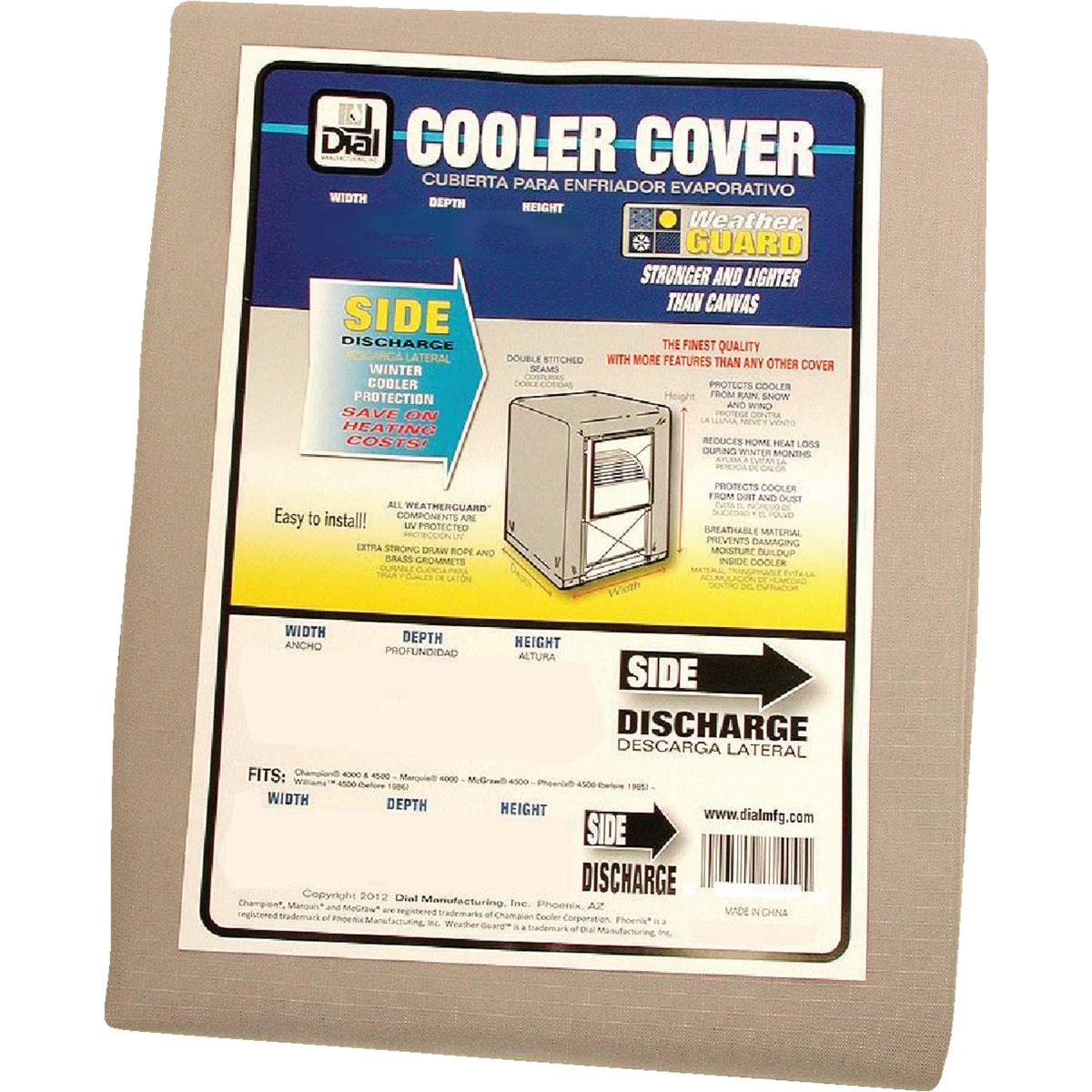 Dial 40 In. W x 40 In. D x 46 In. H Polyester Evaporative Cooler Cover, Side Discharge
