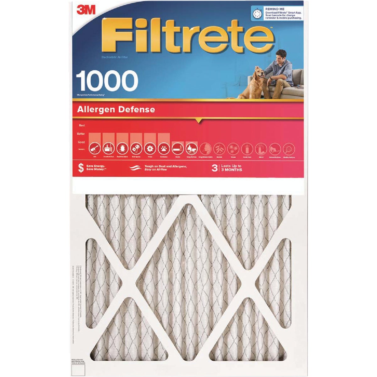 3M Filtrete 20 In. x 20 In. x 1 In. Allergen Defense 1000/1085 MPR Furnace Filter