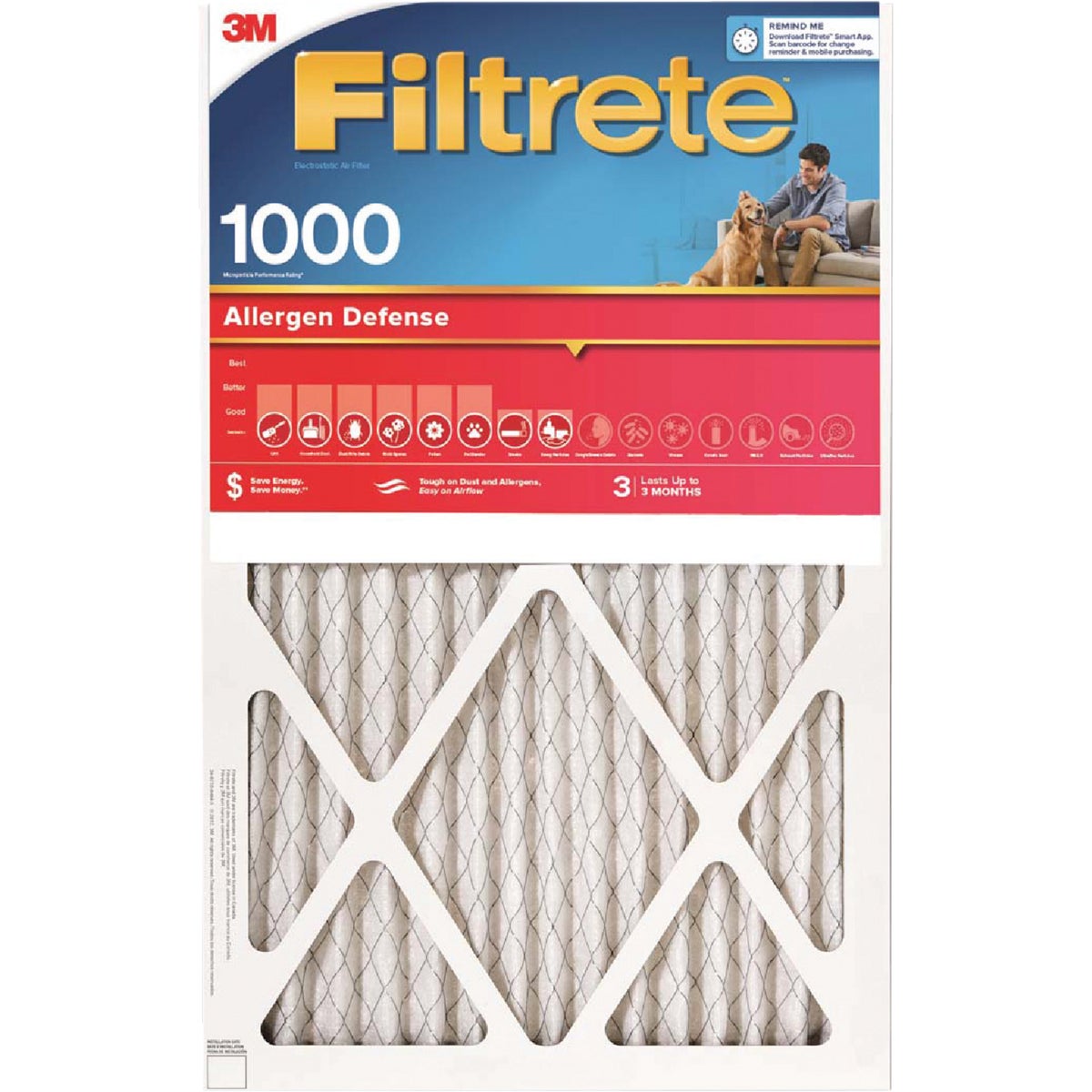 3M Filtrete 15 In. x 20 In. x 1 In. Allergen Defense 1000/1085 MPR Furnace Filter
