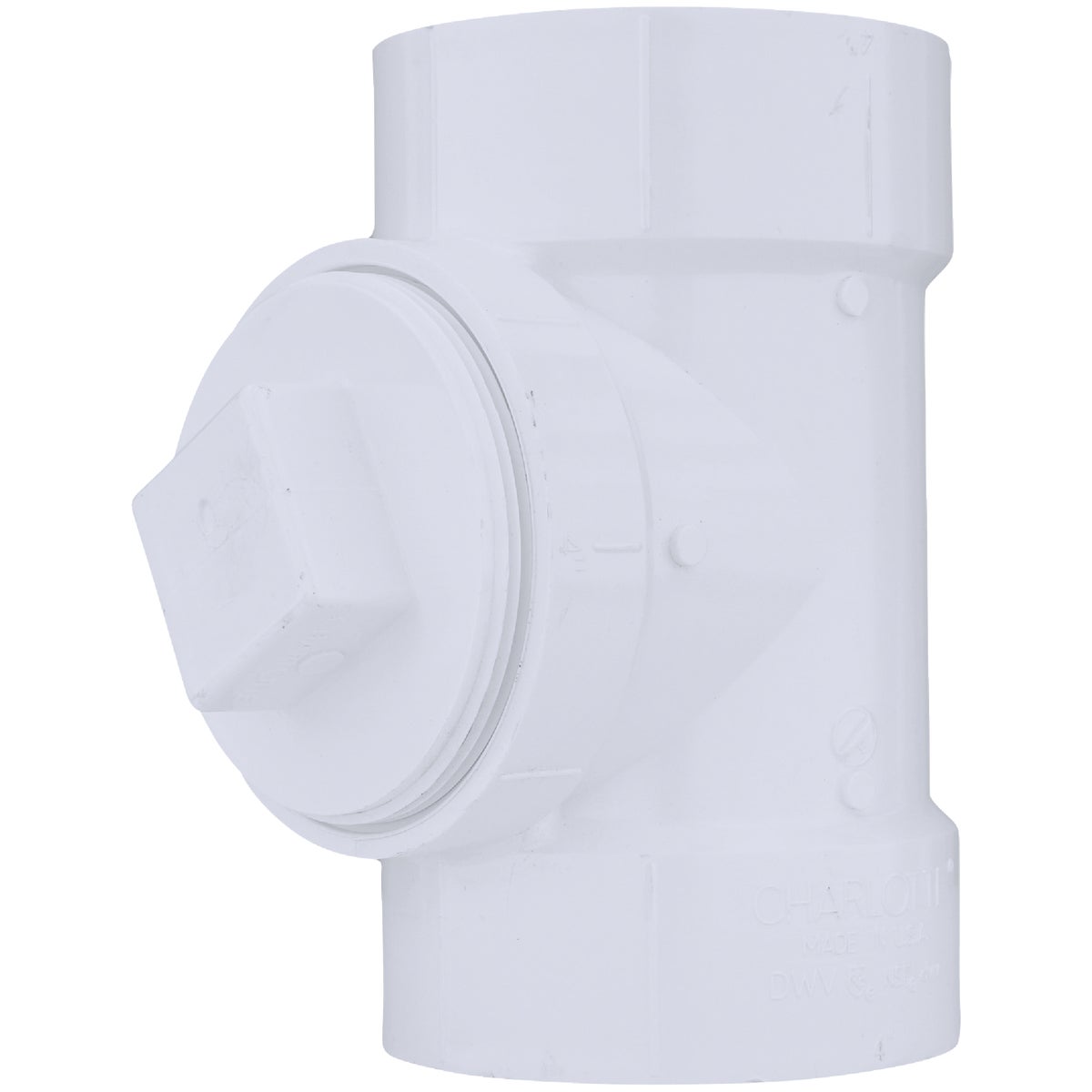 Charlotte Pipe 4 In. Test PVC Tee with Toe Saver Plug