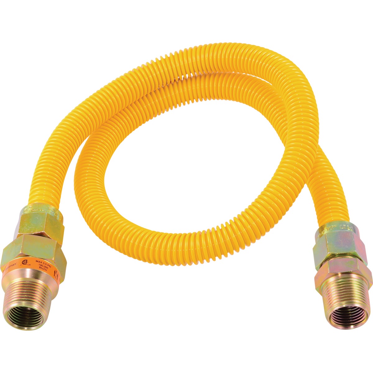 Eastman 5/8 In. OD x 36 In. 3/4 In. MIP (Tapped 1/2 In. FIP) x 3/4 MIP In. (Tapped 1/2 In. FIP) Coated Stainless Steel Gas Connector with ArmorBoost Excess Flow Valve
