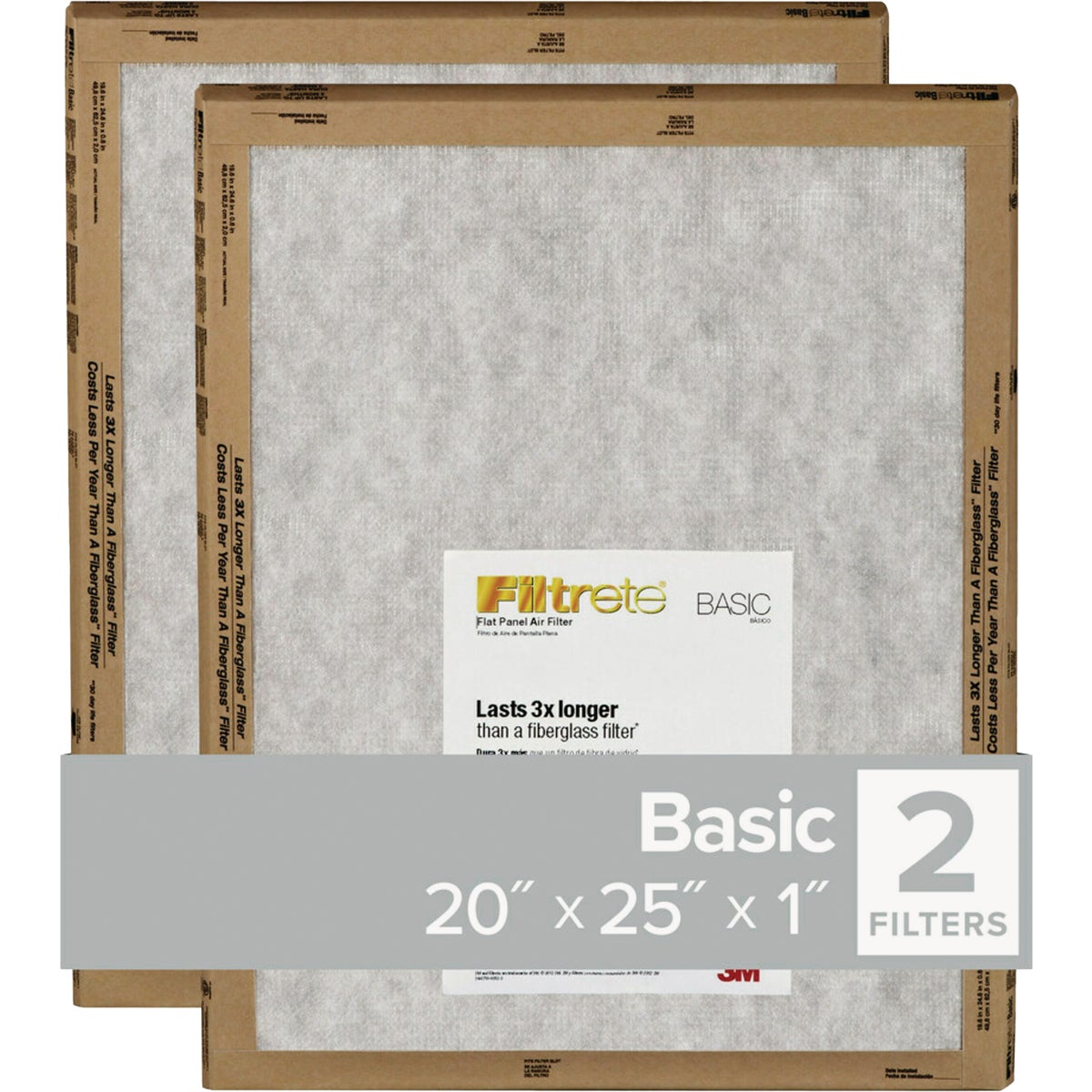 Filtrete 20 In. x 25 In. x 1 In. Basic MPR Flat Panel Furnace Filter, MERV 2 (2-Pack)