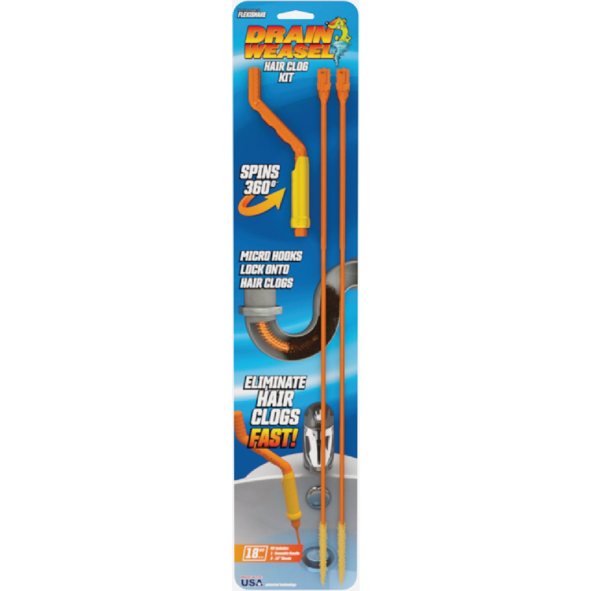 FlexiSnake Drain Weasel Hair Stick Flexible Starter Kit (3-Piece)