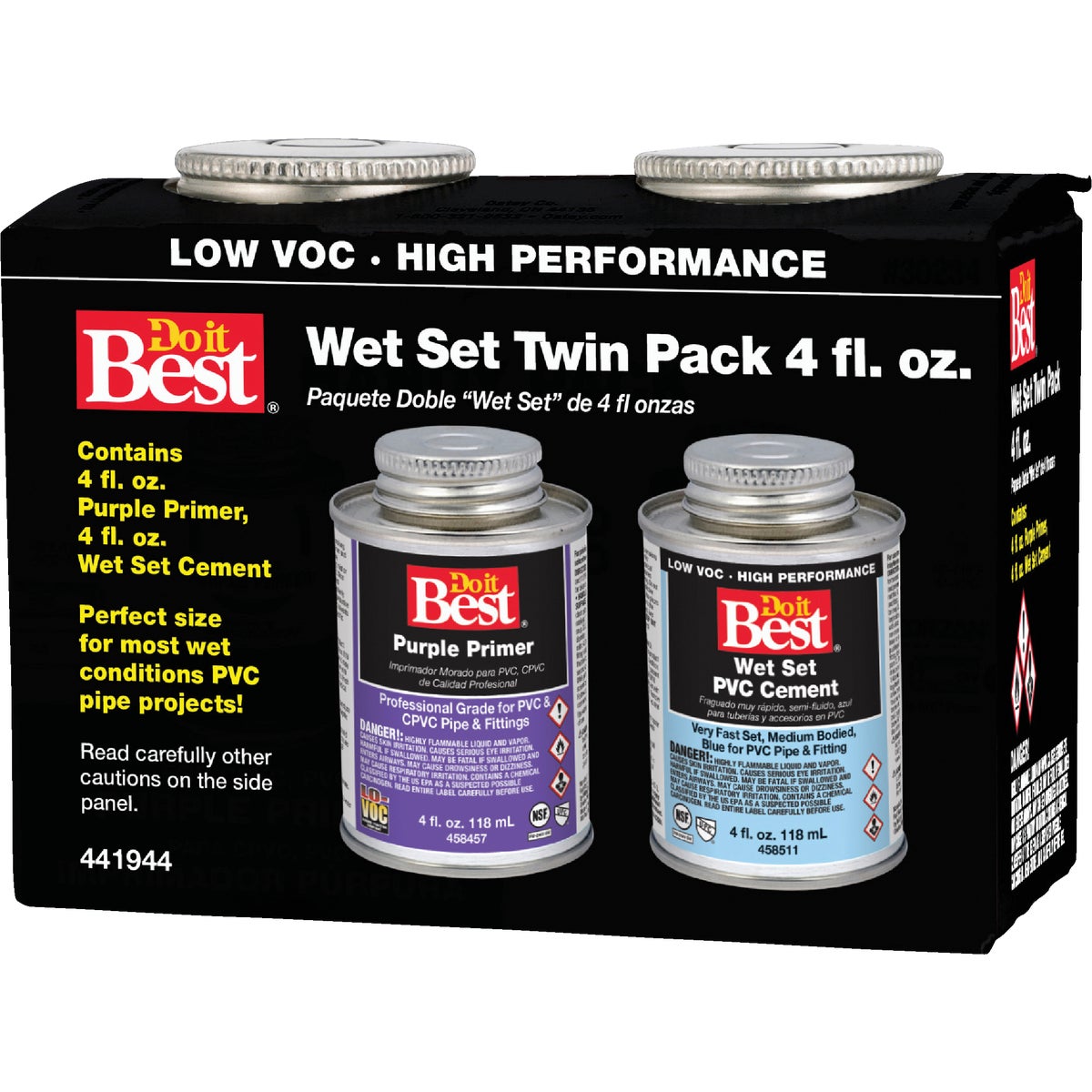 Do it Best Wet Set Purple Primer and PVC Cement Kit, (2) 4 Oz. Cans