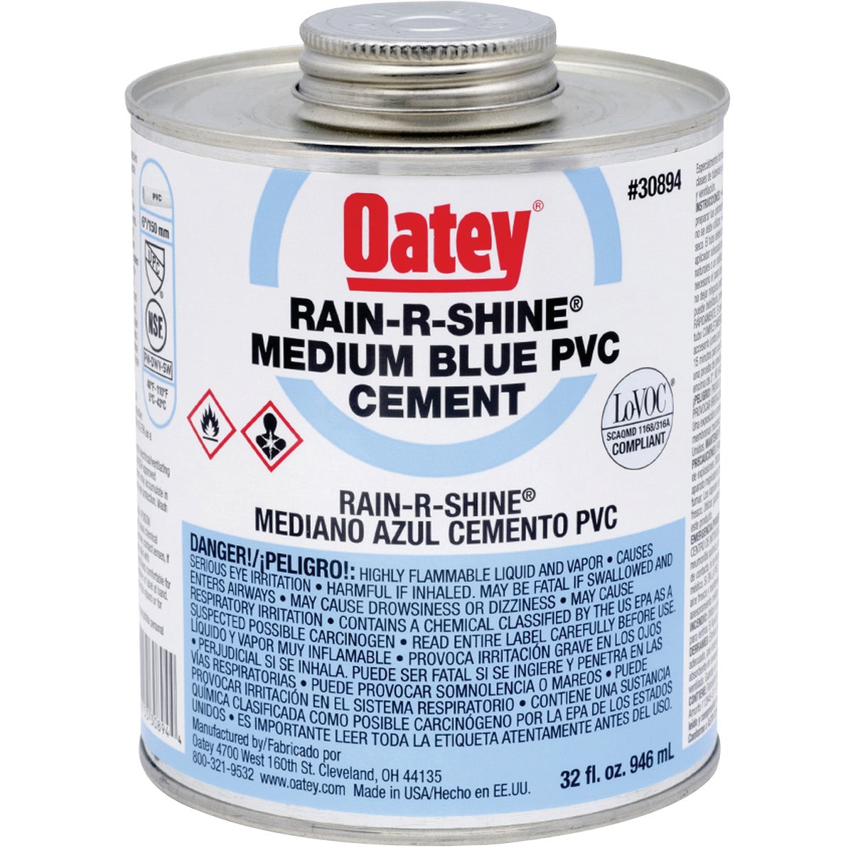 Oatey Rain-R-Shine 32 Oz. Medium Bodied Blue PVC Cement