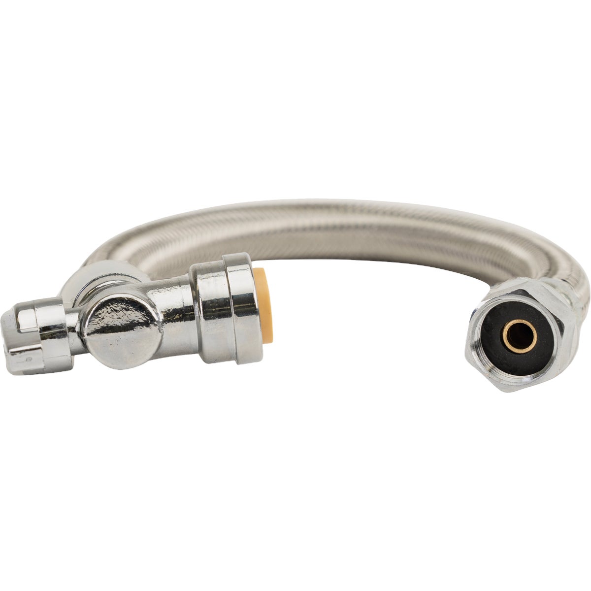 QuickFitting 1/2 In. Push-to-Connect Angle Stop Valve x 7/8 In. Ballcock x 12 In. Braided Stainless Steel Toilet Connector Hose