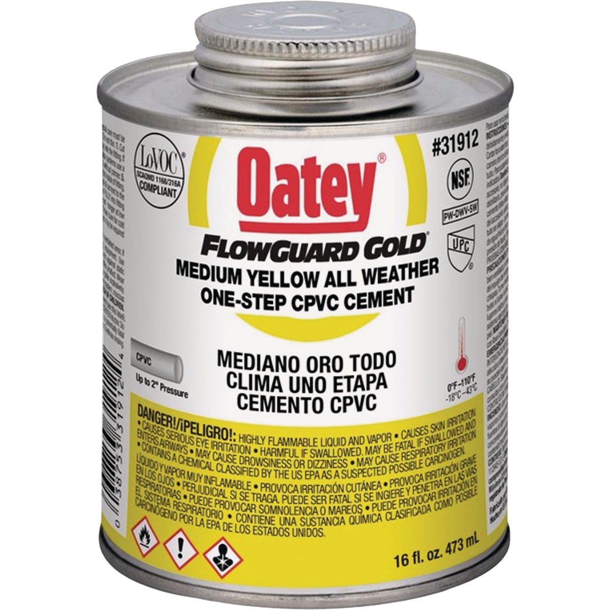 Oatey FlowGuard Gold 16 Oz. Medium Bodied Yellow All Weather One-Step CPVC Cement