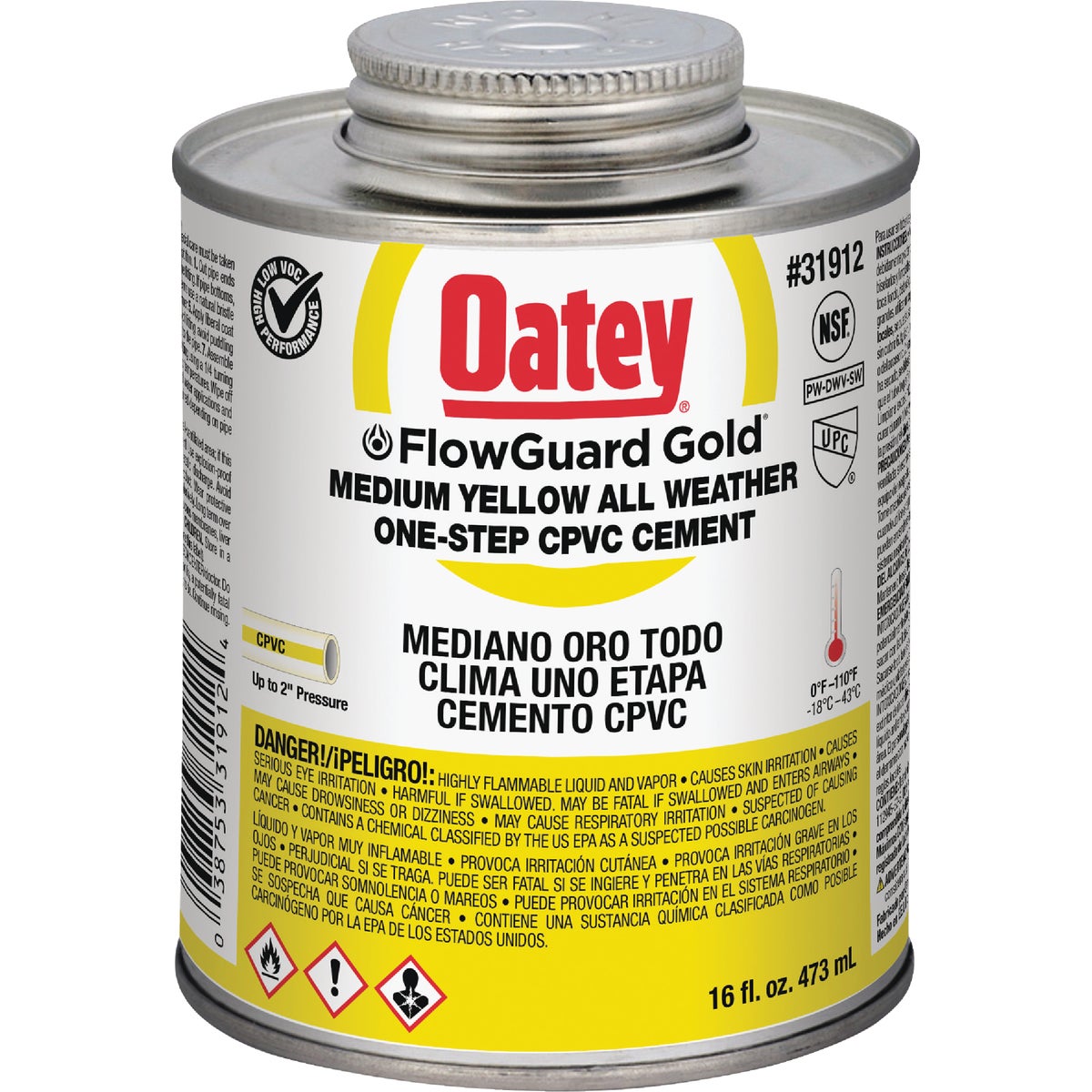 Oatey FlowGuard Gold 16 Oz. Medium Bodied Yellow All Weather One-Step CPVC Cement