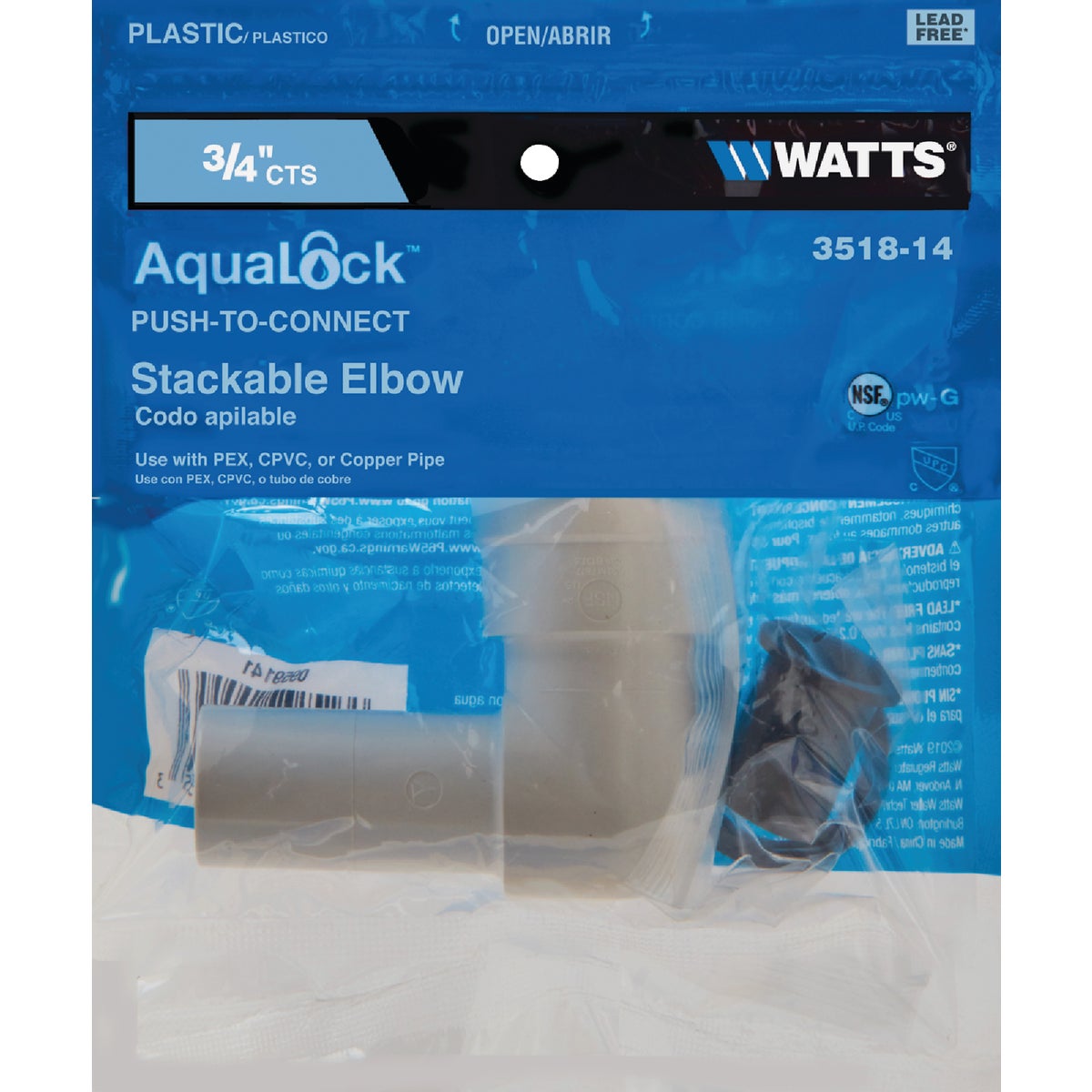 Watts 3/4 In. CTS 90 Deg. Quick Connect Stackable Plastic Elbow (1/4 Bend)