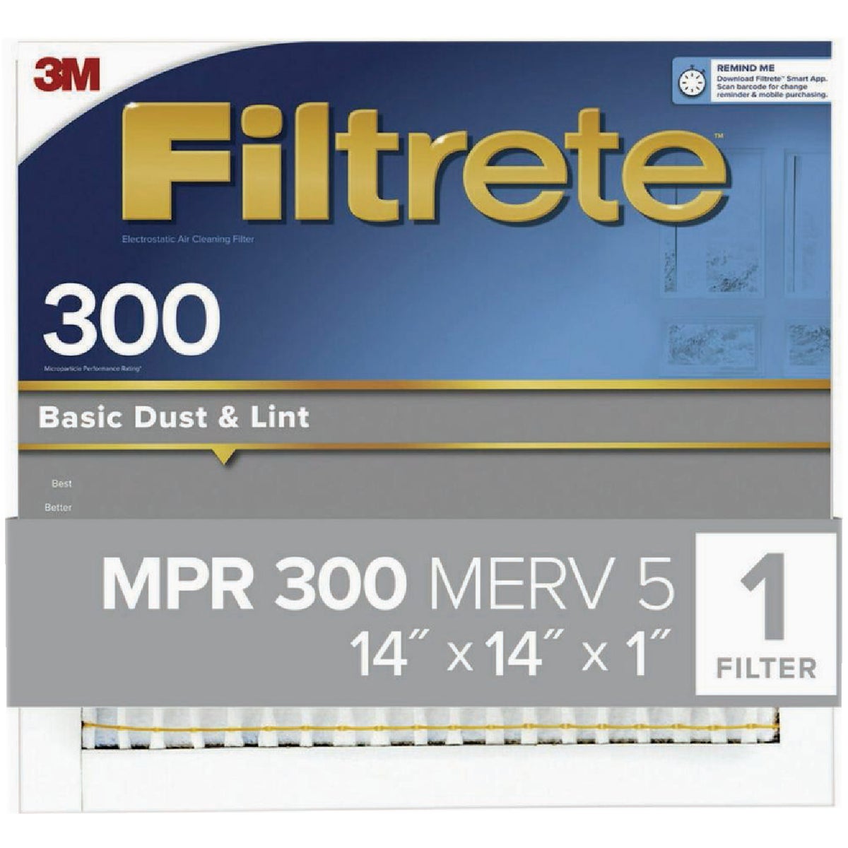 Filtrete 14 In. x 14 In. x 1 In. 300 MPR Basic Dust & Lint Furnace Filter, MERV 5