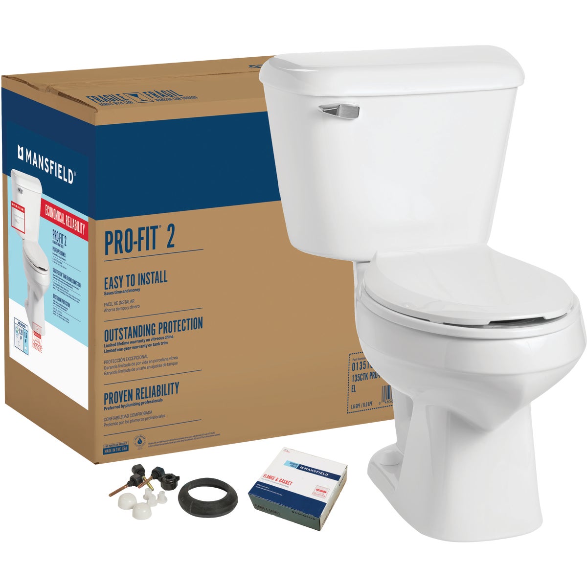 Mansfield Pro-Fit 2 White Elongated Bowl 1.6 GPF Toilet Kit