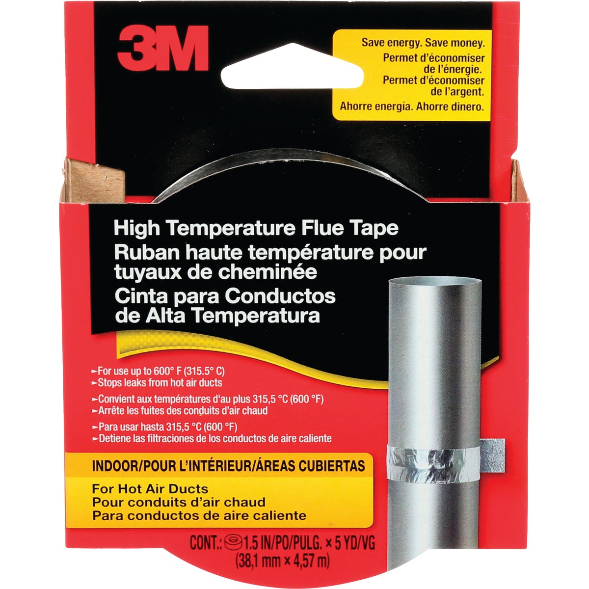 3M 1-1/2 In. x 15 Ft. High-Temperature Flue Tape, Silver