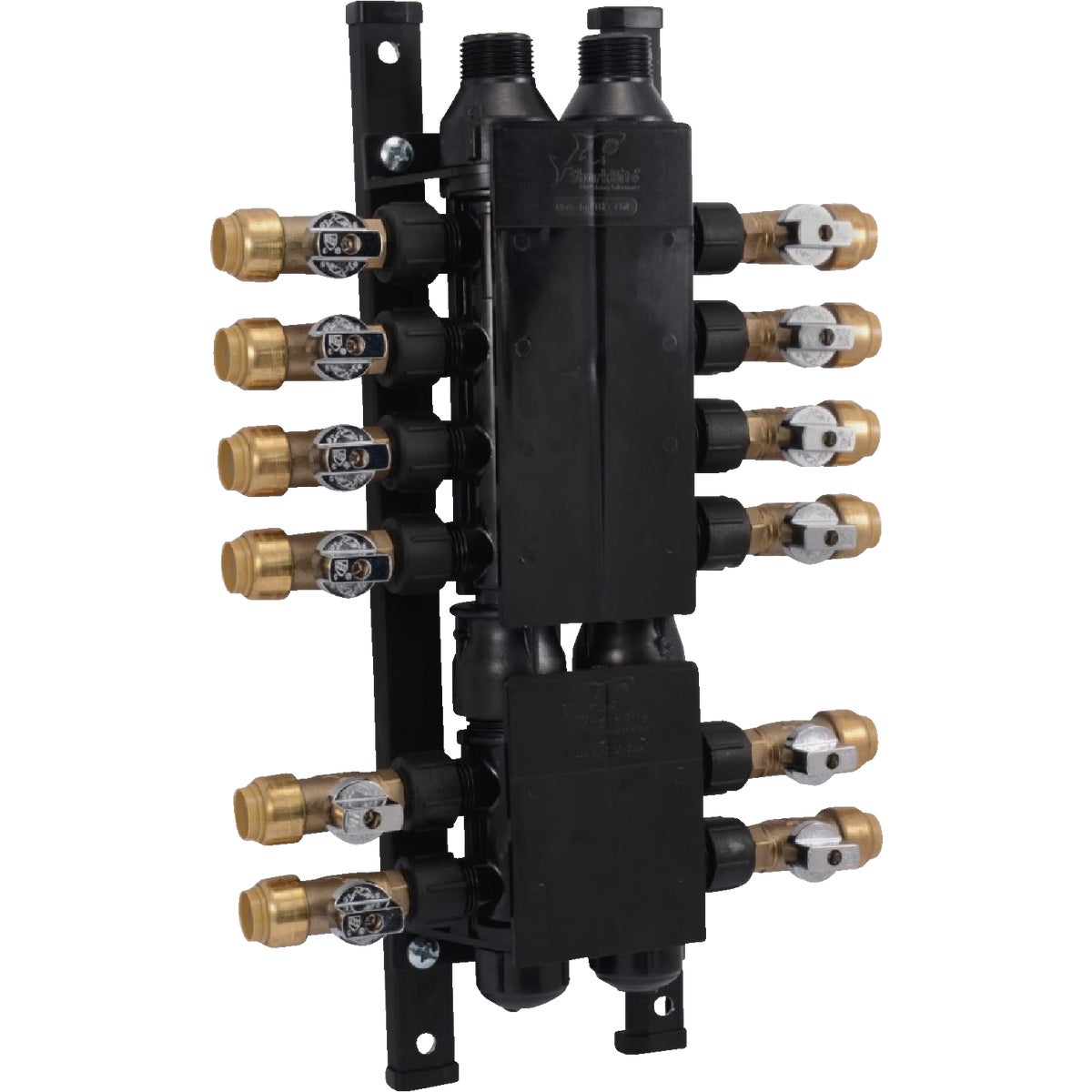 SharkBite 3/4 In. x 1/2 In. 12-Port Push-to-Connect Manifold with Brass Ball Shutoff Valves