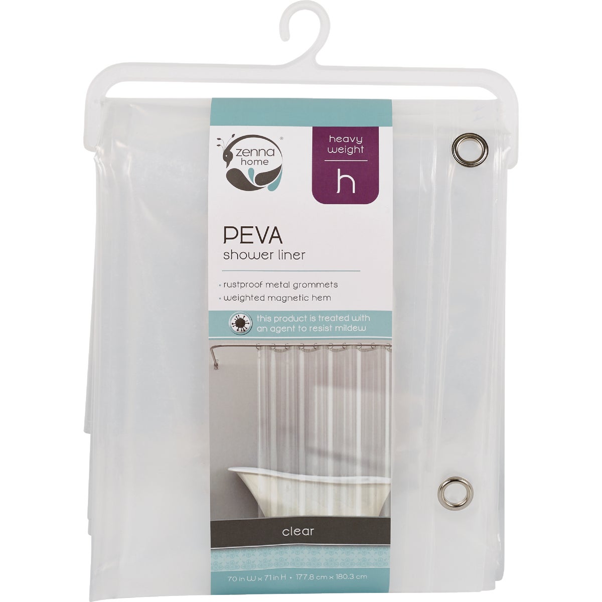 Zenith Zenna Home 70 In. x 71 In. Frosty PEVA Heavyweight Shower Curtain Liner