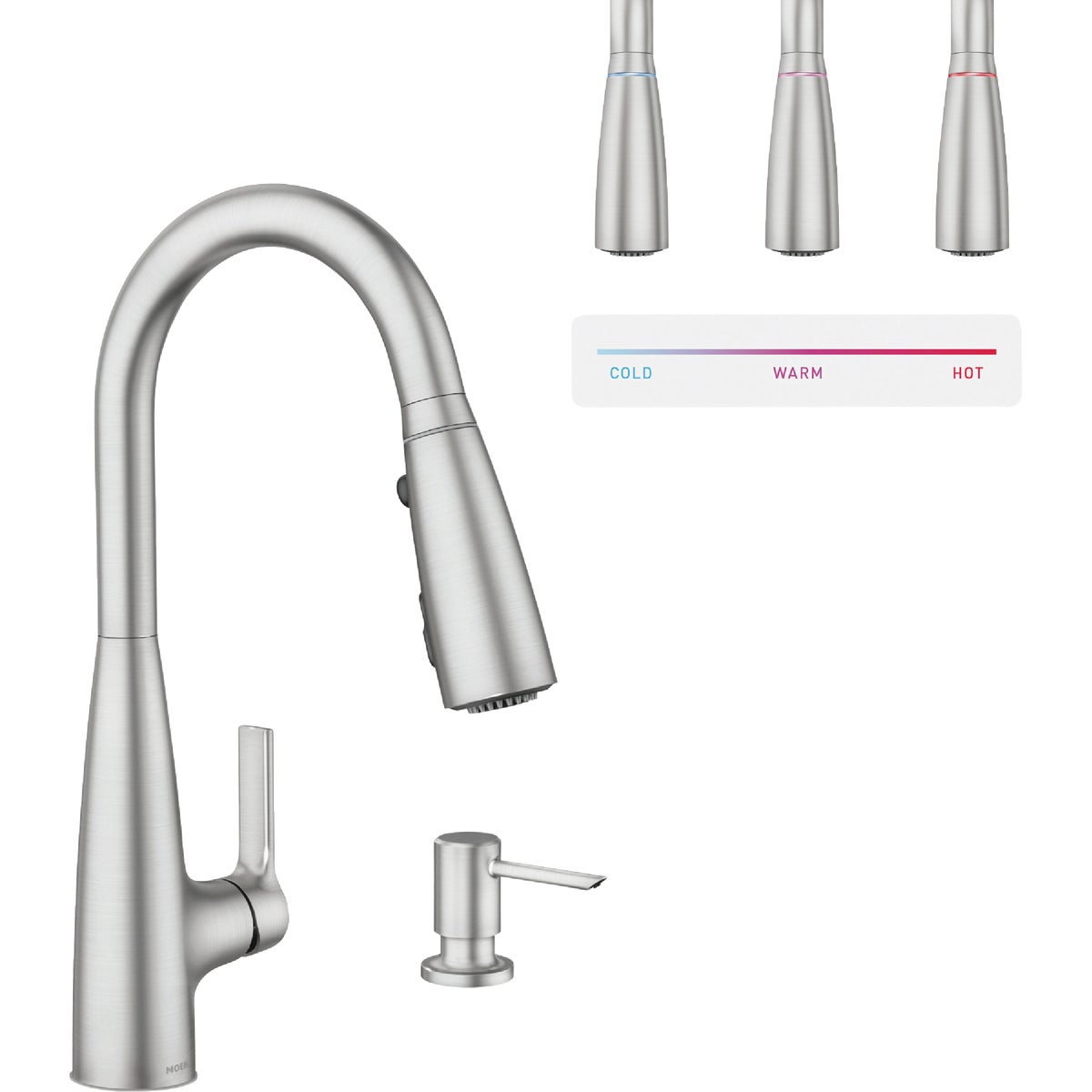 Moen Haelyn 2-Handle Pull-Down Kitchen Faucet ColorCue Temperature, Stainless
