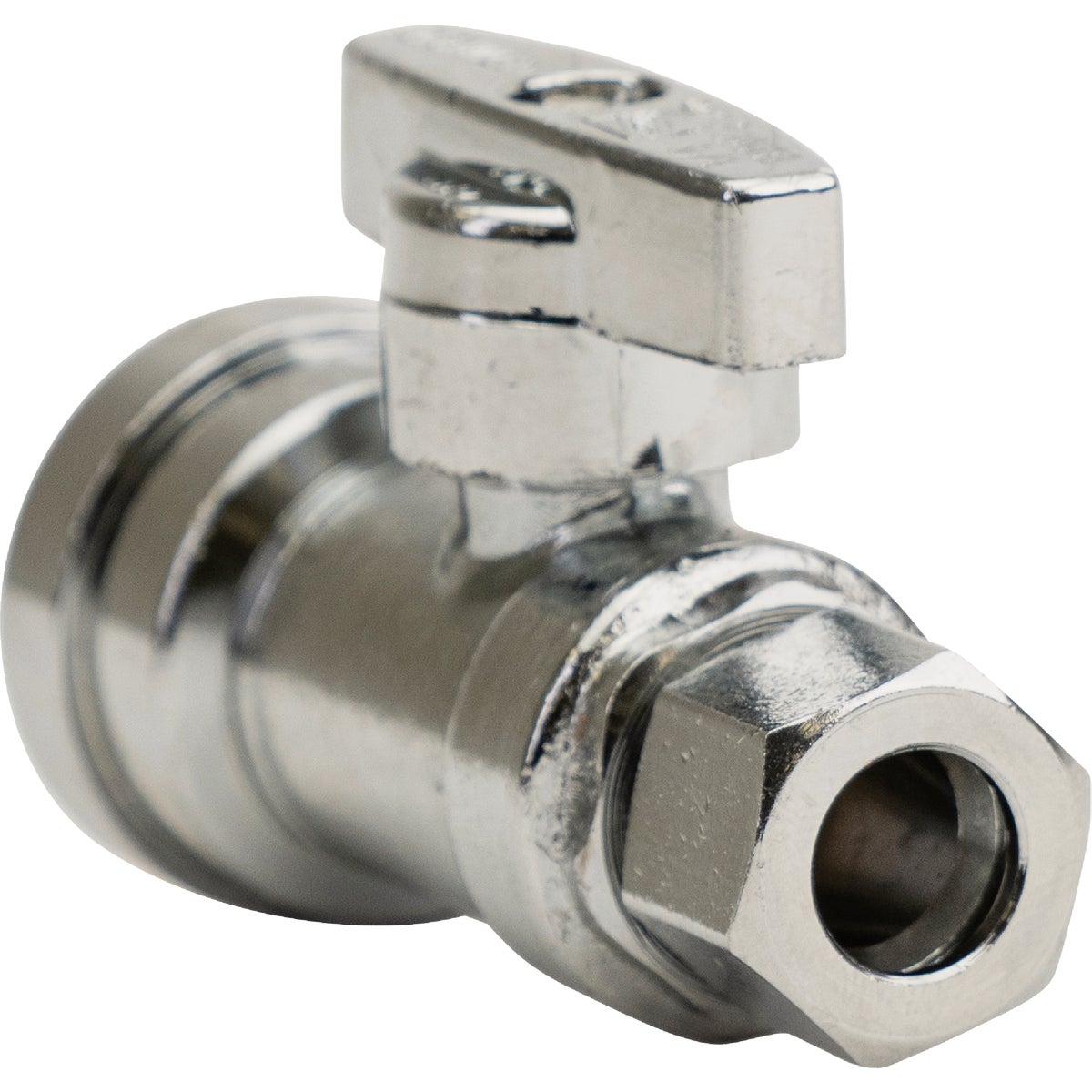 QuickFitting 1/2 In. Push-to-Connect x 3/8 In. O.D. Compression Chrome Plated Brass Quarter-Turn Straight Stop Valve