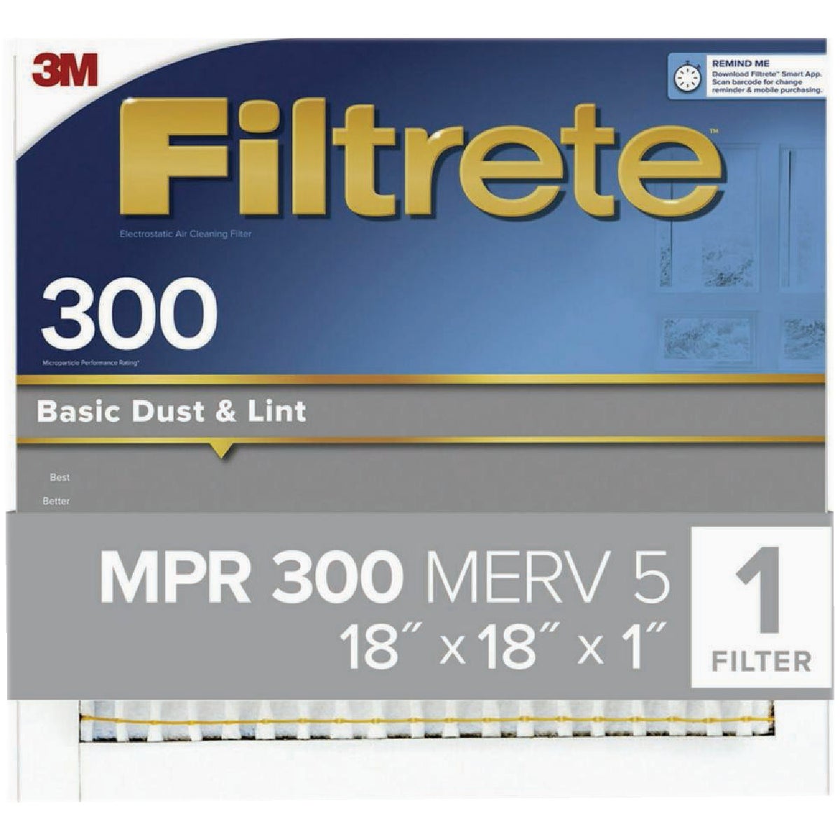 Filtrete 18 In. x 18 In. x 1 In. 300 MPR Basic Dust & Lint Furnace Filter, MERV 5