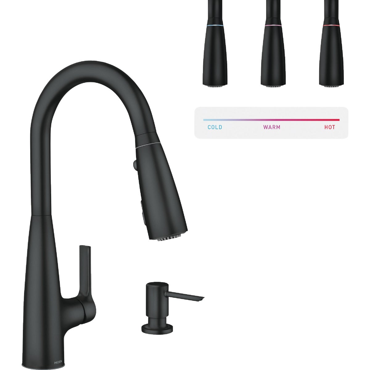 Moen Haelyn 2-Handle Pull-Down Kitchen Faucet ColorCue Temperature, Matte Black