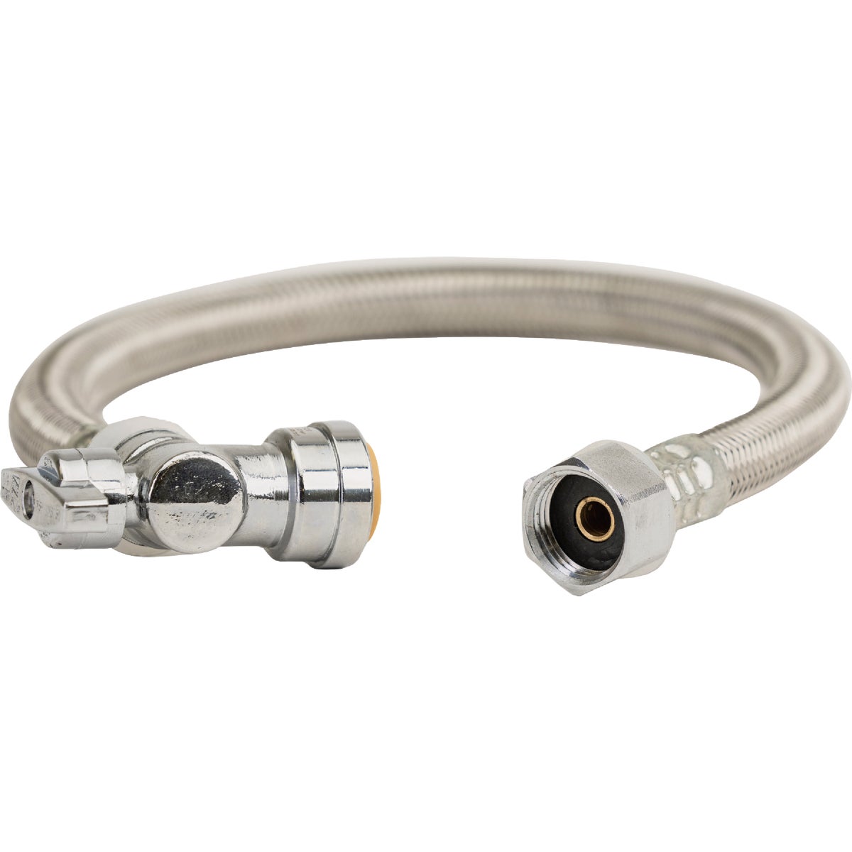 QuickFitting 1/2 In. Push-to-Connect Angle Stop Valve x 1/2 In. FIP x 18 In. Braided Stainless Steel Faucet Connector Hose