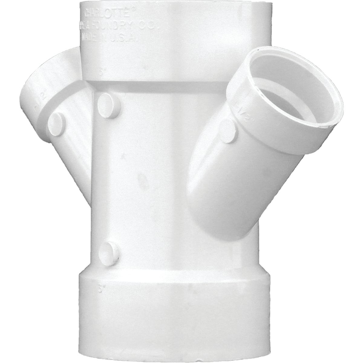 Charlotte Pipe 3 In. x 2 In. Schedule 40 DWV PVC Reducing Double Wye